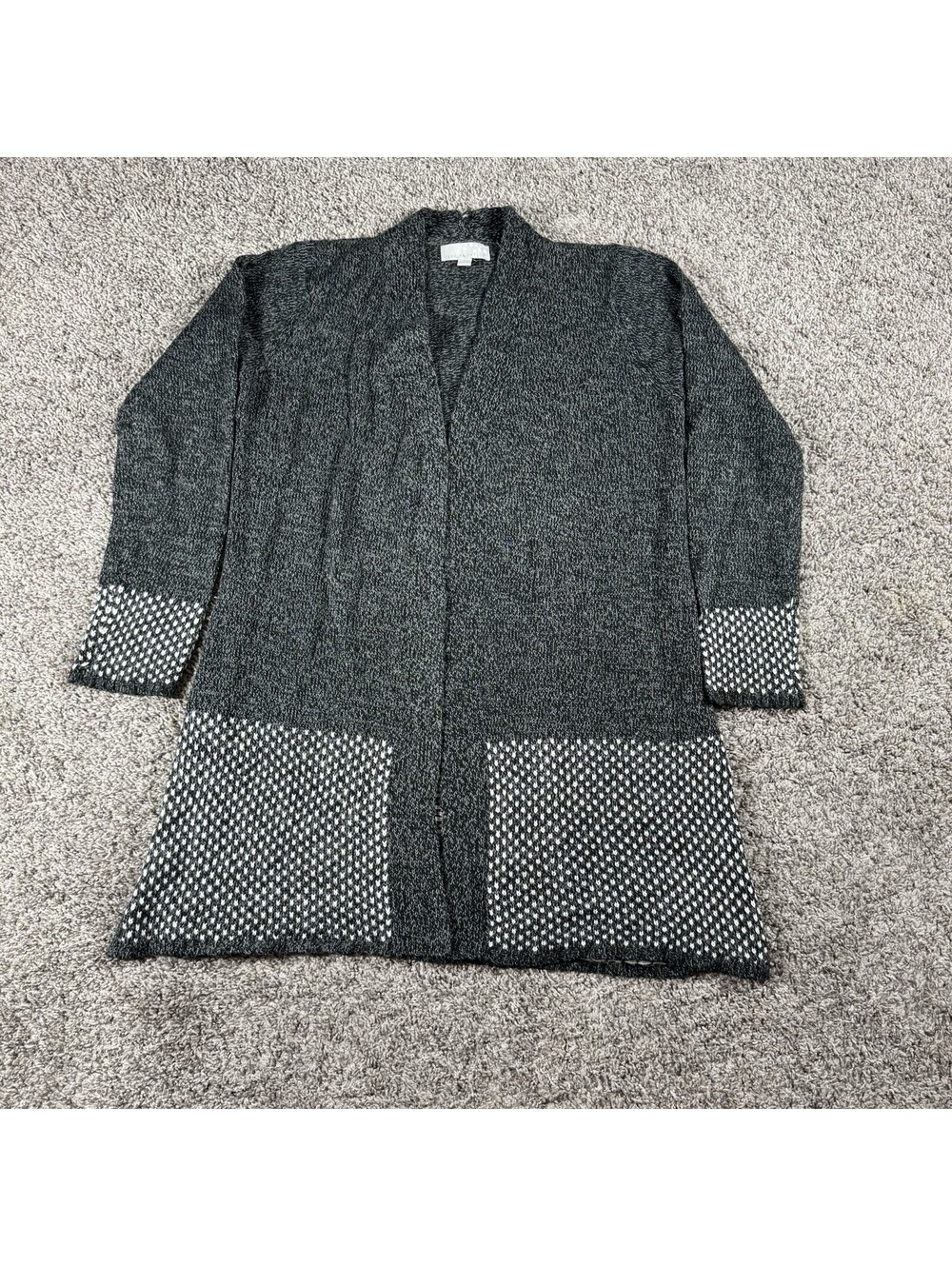 Carolyn Taylor Gray White Long Sleeve Cable Knit Open Cardigan Size Large